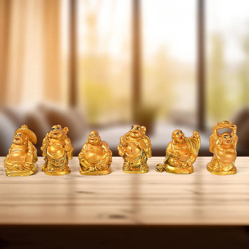 Laughing Buddha Set – 6 Piece Golden Figurines