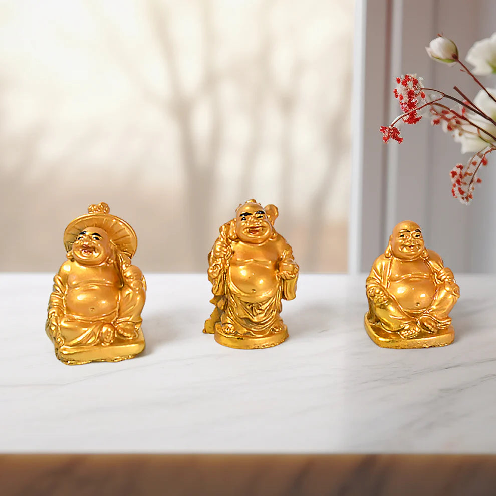 Laughing Buddha Set – 6 Piece Golden Figurines