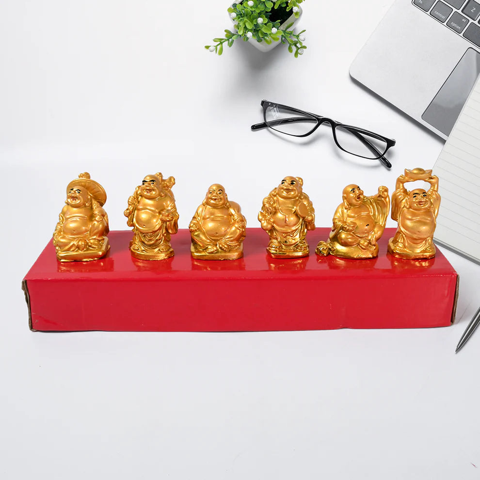 Laughing Buddha Set – 6 Piece Golden Figurines