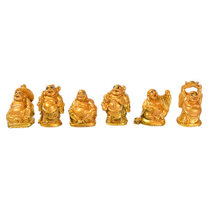 Laughing Buddha Set – 6 Piece Golden Figurines