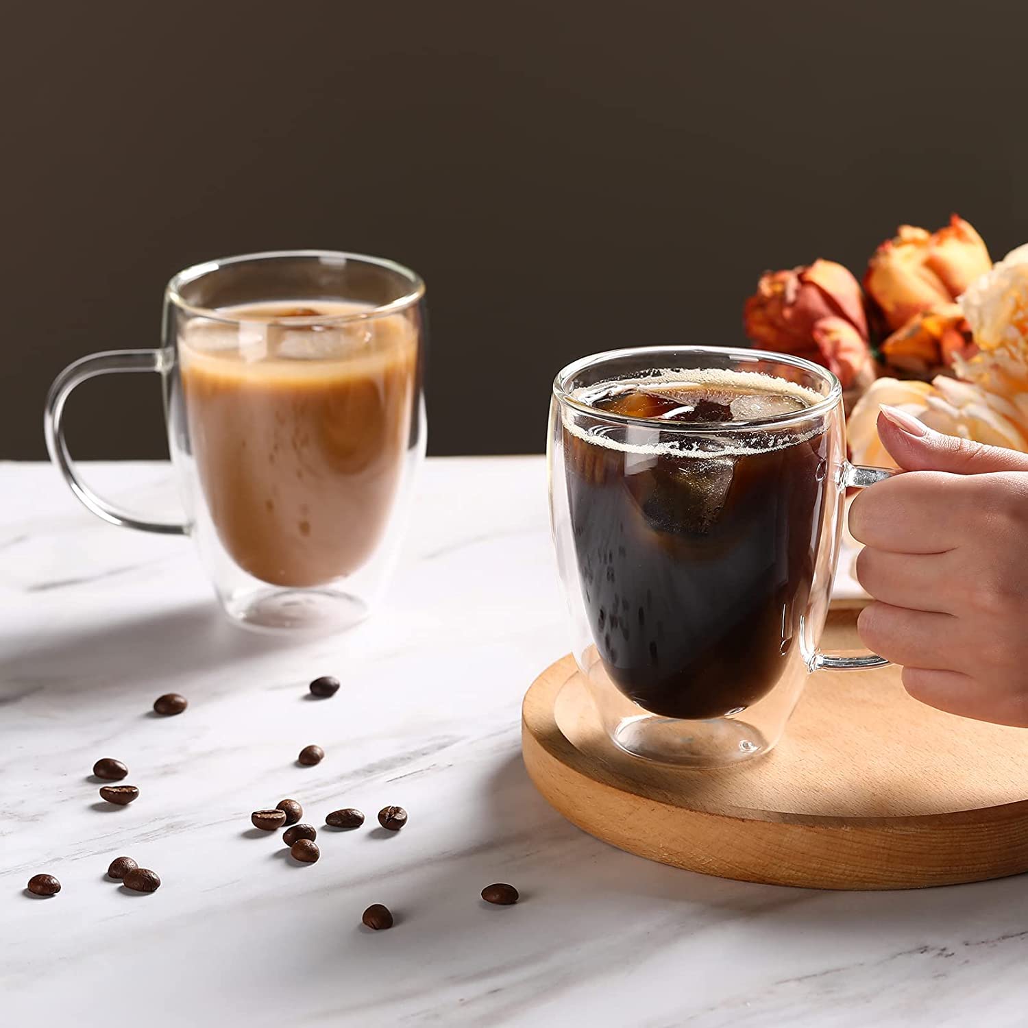 Double Walled Glass Coffee Mug – 400 ML With Handel