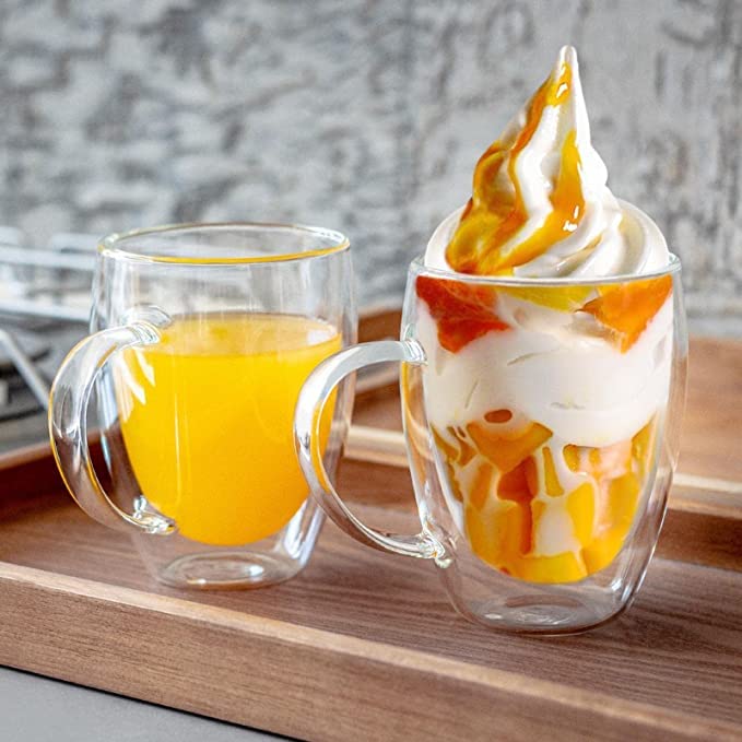 Double Walled Glass Coffee Mug – 400 ML With Handel