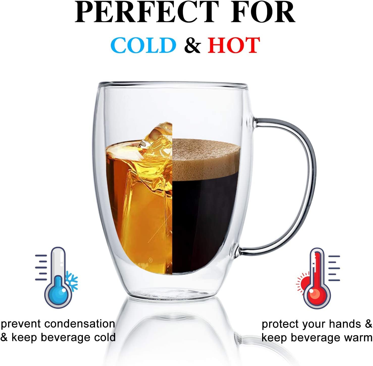 Double Walled Glass Coffee Mug – 400 ML With Handel