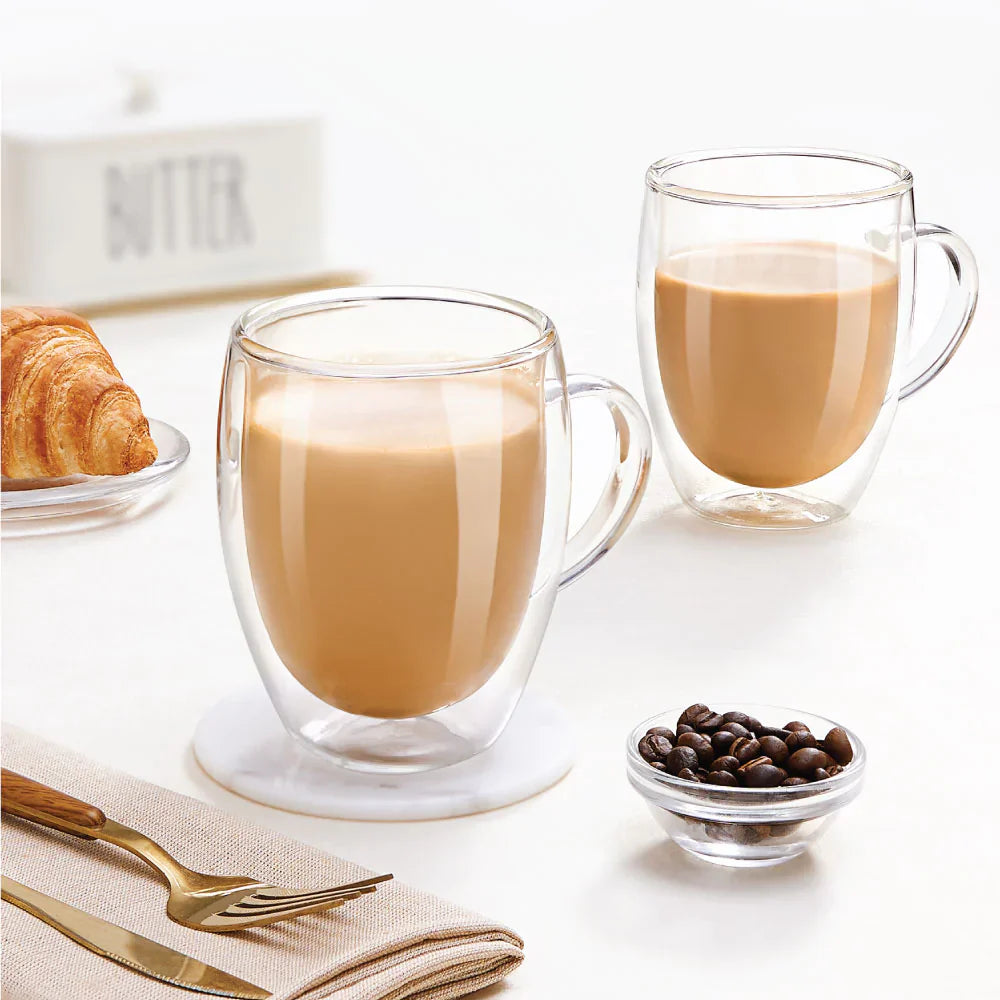 Double Walled Glass Coffee Mug – 400 ML With Handel