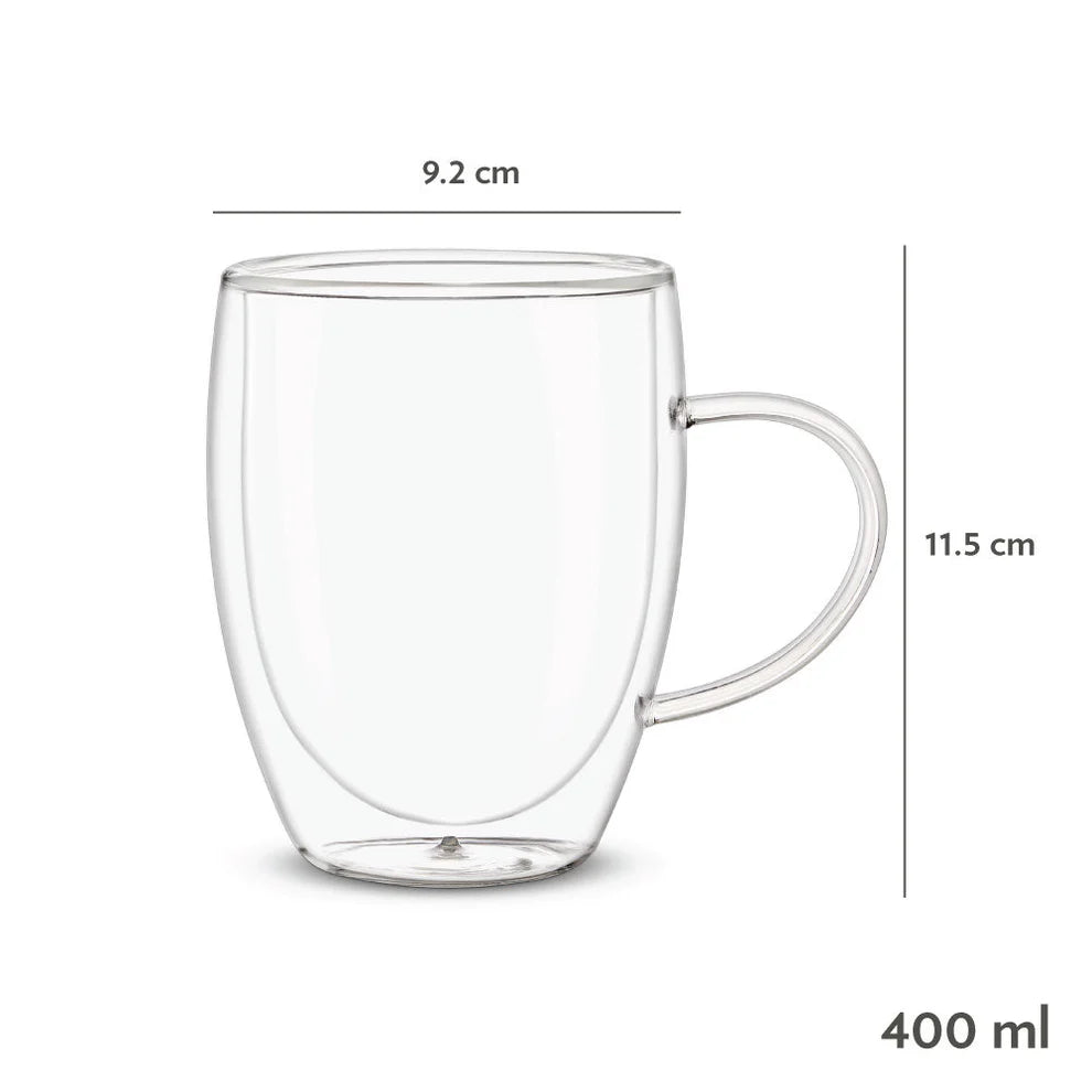Double Walled Glass Coffee Mug – 400 ML With Handel