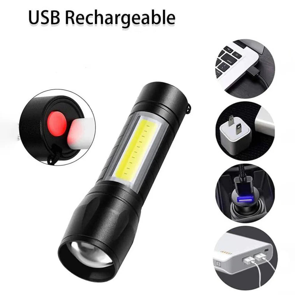 Mini Rechargeable LED Flashlight Torch 3 Light Modes