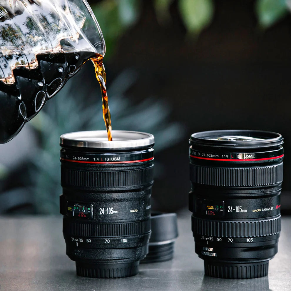Stainless Steel Camera Lens Coffee Mug With Led