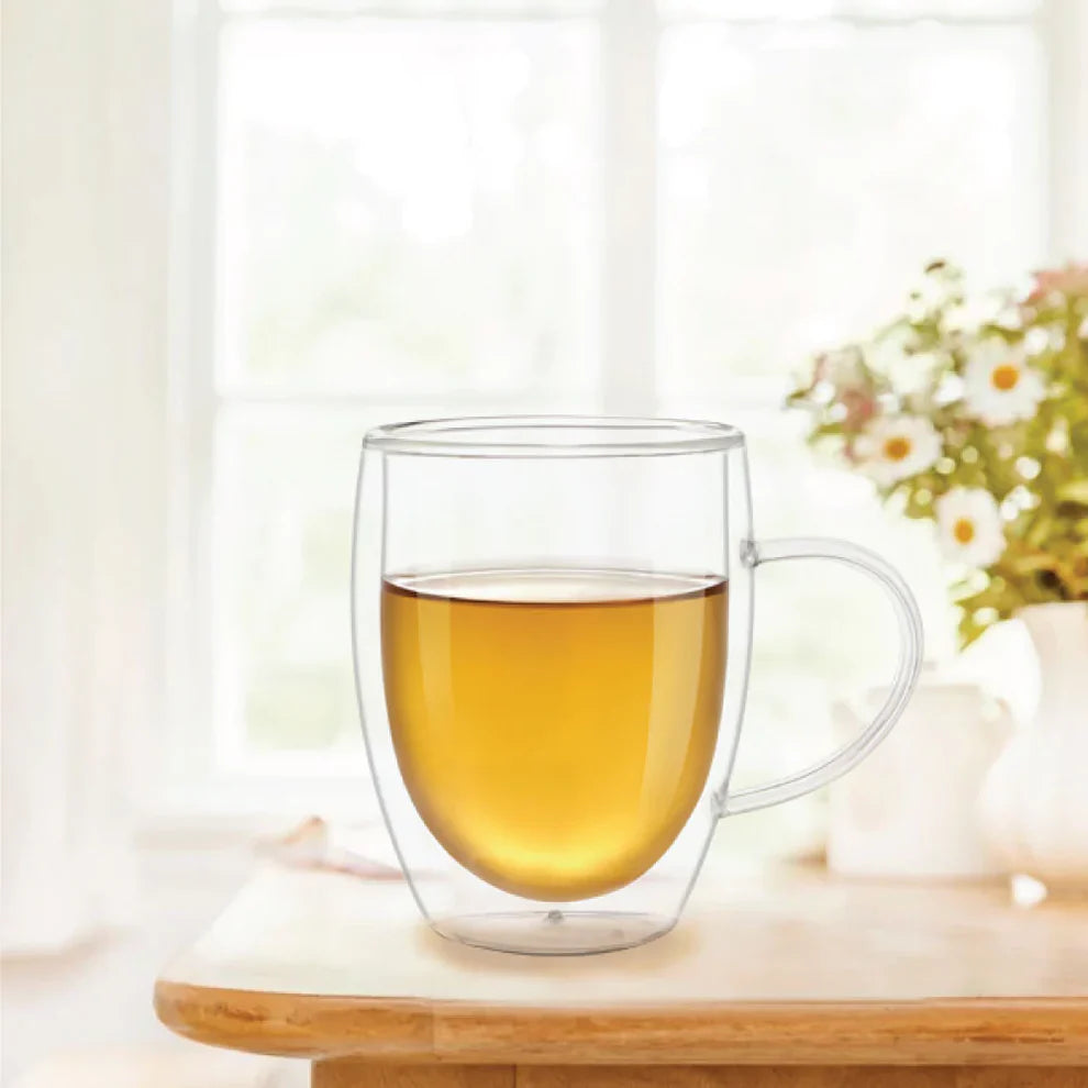 Double Walled Glass Coffee Mug – 400 ML With Handel