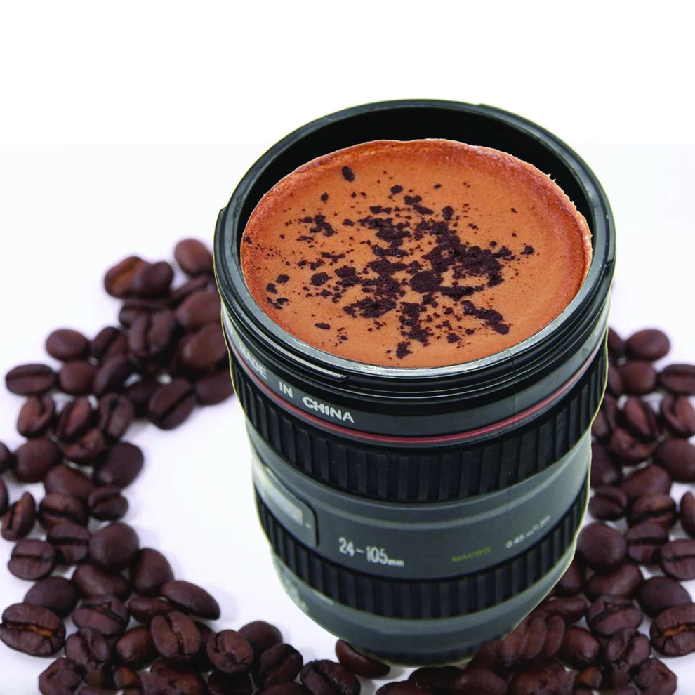 Stainless Steel Camera Lens Coffee Mug With Led