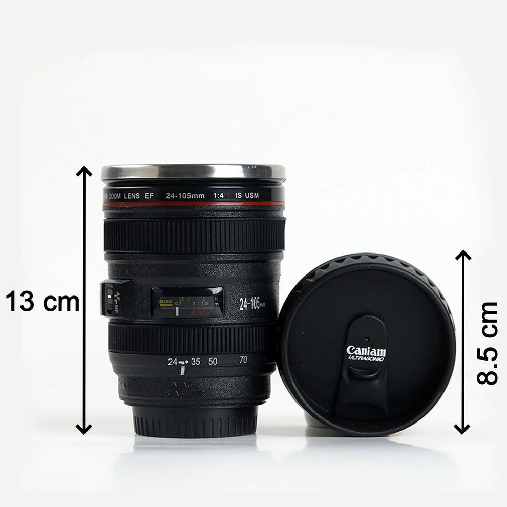 Stainless Steel Camera Lens Coffee Mug With Led