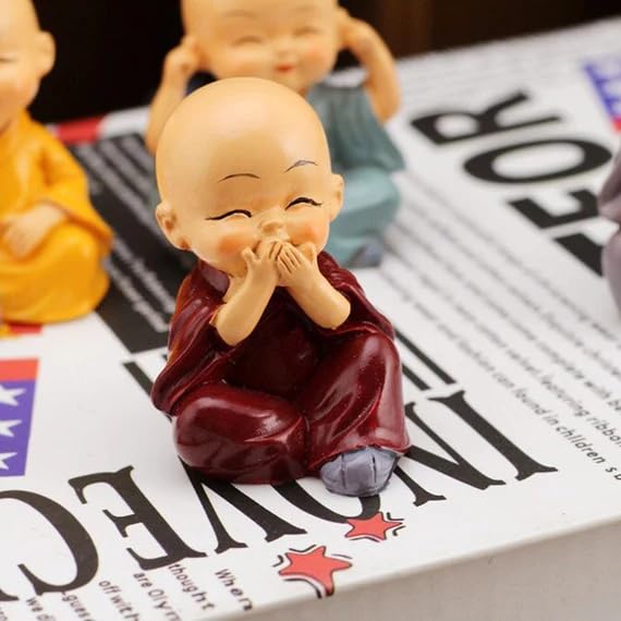 Resin Miniature Monk Statues Set of 4 Laughing Monk Figurines