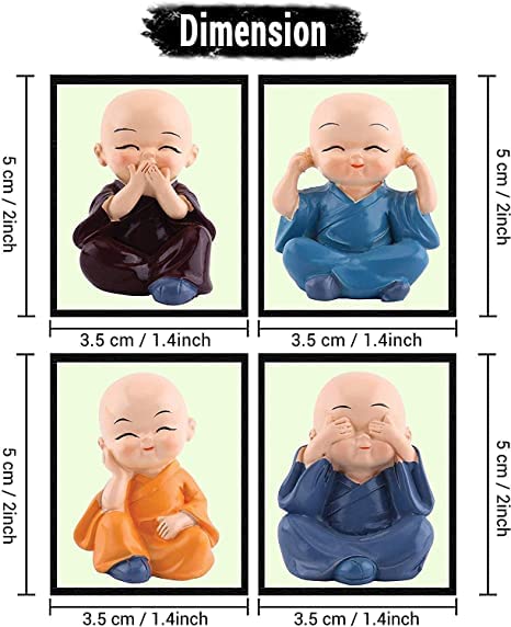 Resin Miniature Monk Statues Set of 4 Laughing Monk Figurines