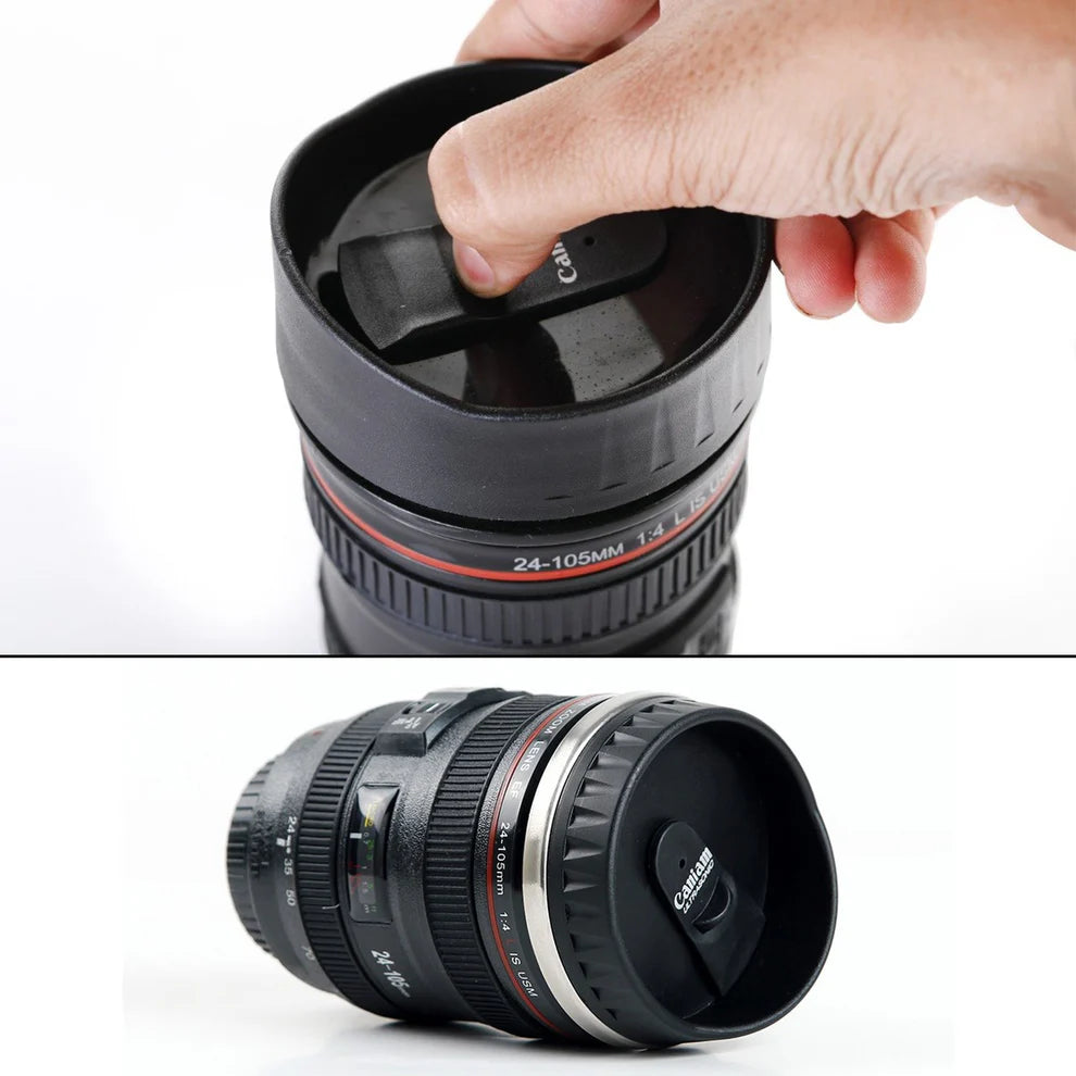 Stainless Steel Camera Lens Coffee Mug With Led