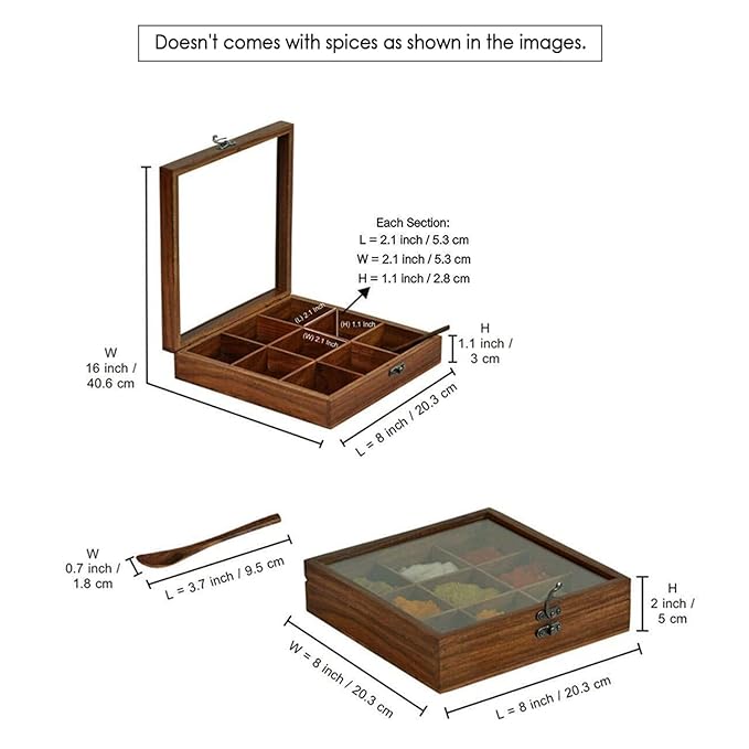 Sheesham Wood Masala Box With Spoon – 6 Jar Kitchen Spice Container