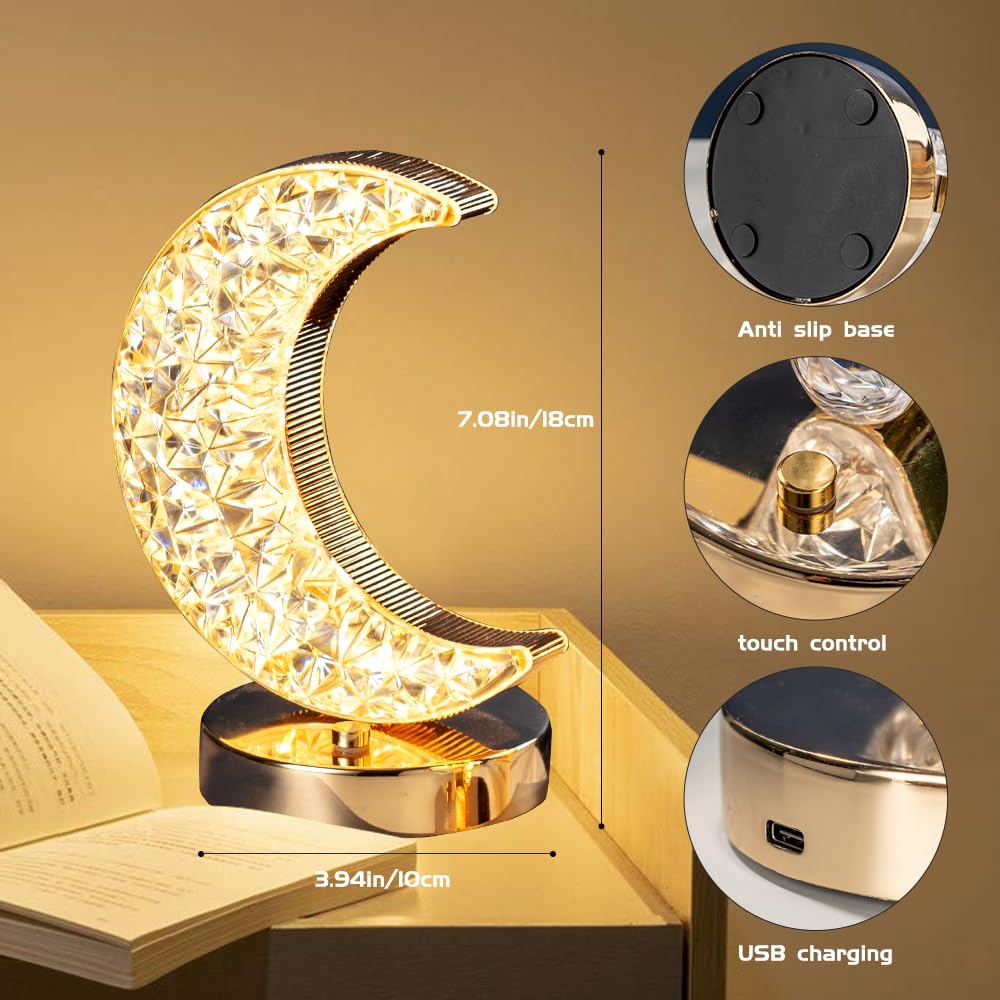 Half Moon Shape Table Lamp Touch Control Romantic Moon Lamp