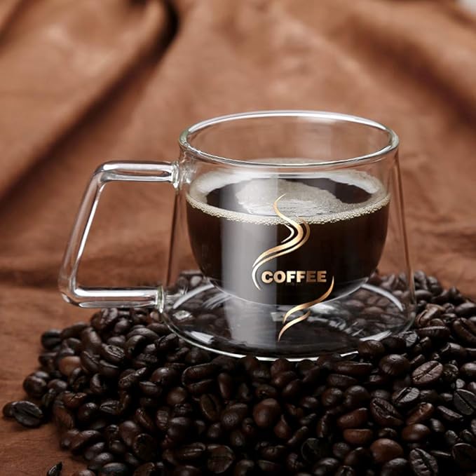 Double Wall Glass Coffee Mug With Handle 200ML
