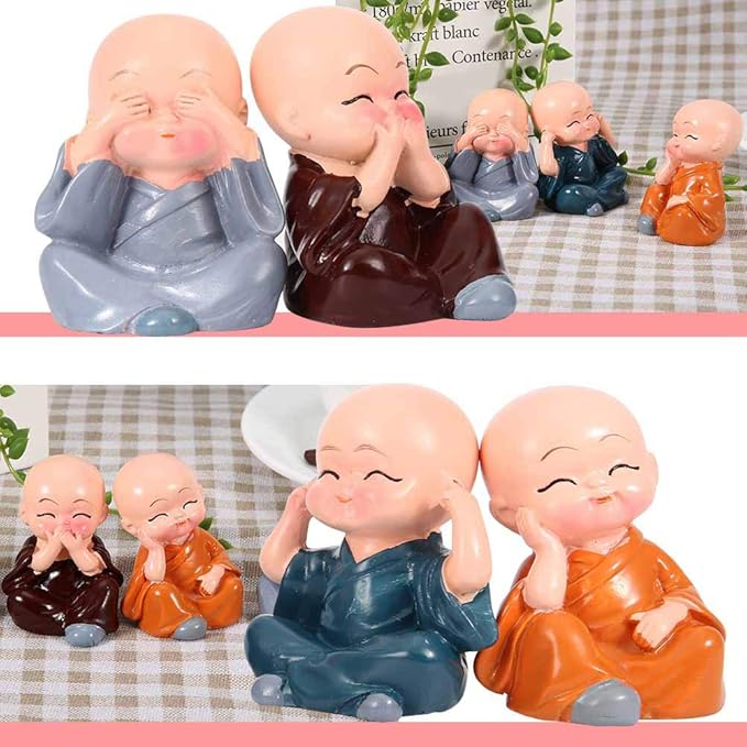 Resin Miniature Monk Statues Set of 4 Laughing Monk Figurines