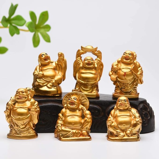 Laughing Buddha Set – 6 Piece Golden Figurines