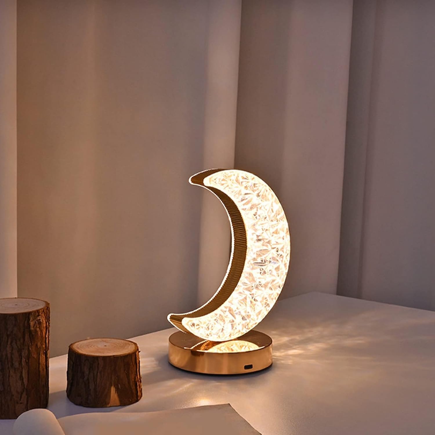 Half Moon Shape Table Lamp Touch Control Romantic Moon Lamp