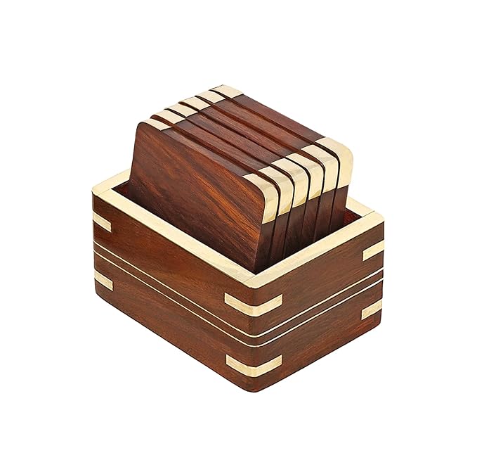Wooden Coaster Set Of 6 With Bass Inlay