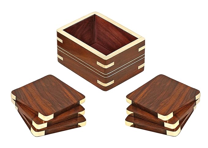 Wooden Coaster Set Of 6 With Bass Inlay