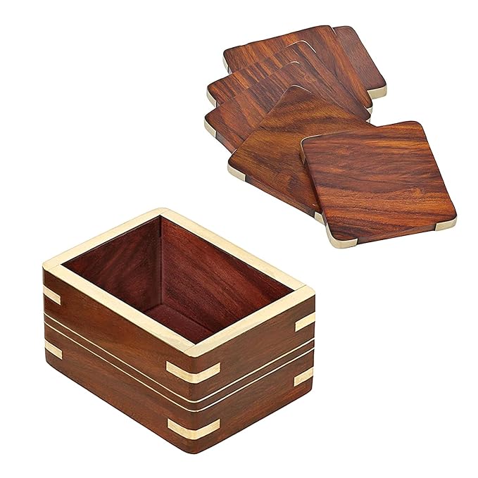 Wooden Coaster Set Of 6 With Bass Inlay