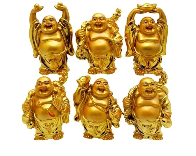 Laughing Buddha Set – 6 Piece Golden Figurines