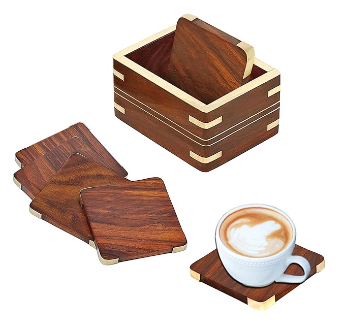 Wooden Coaster Set Of 6 With Bass Inlay