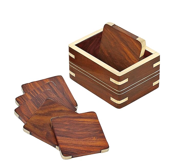 Wooden Coaster Set Of 6 With Bass Inlay