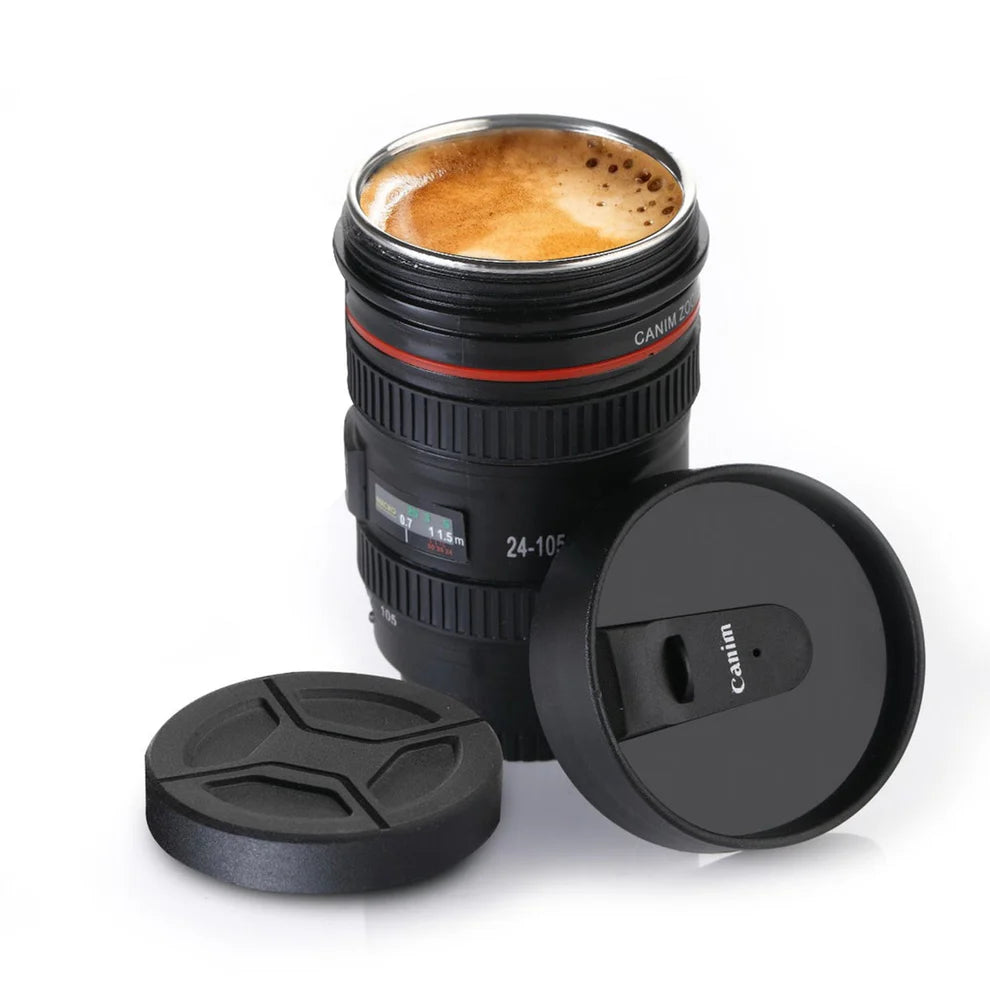 Stainless Steel Camera Lens Coffee Mug With Led