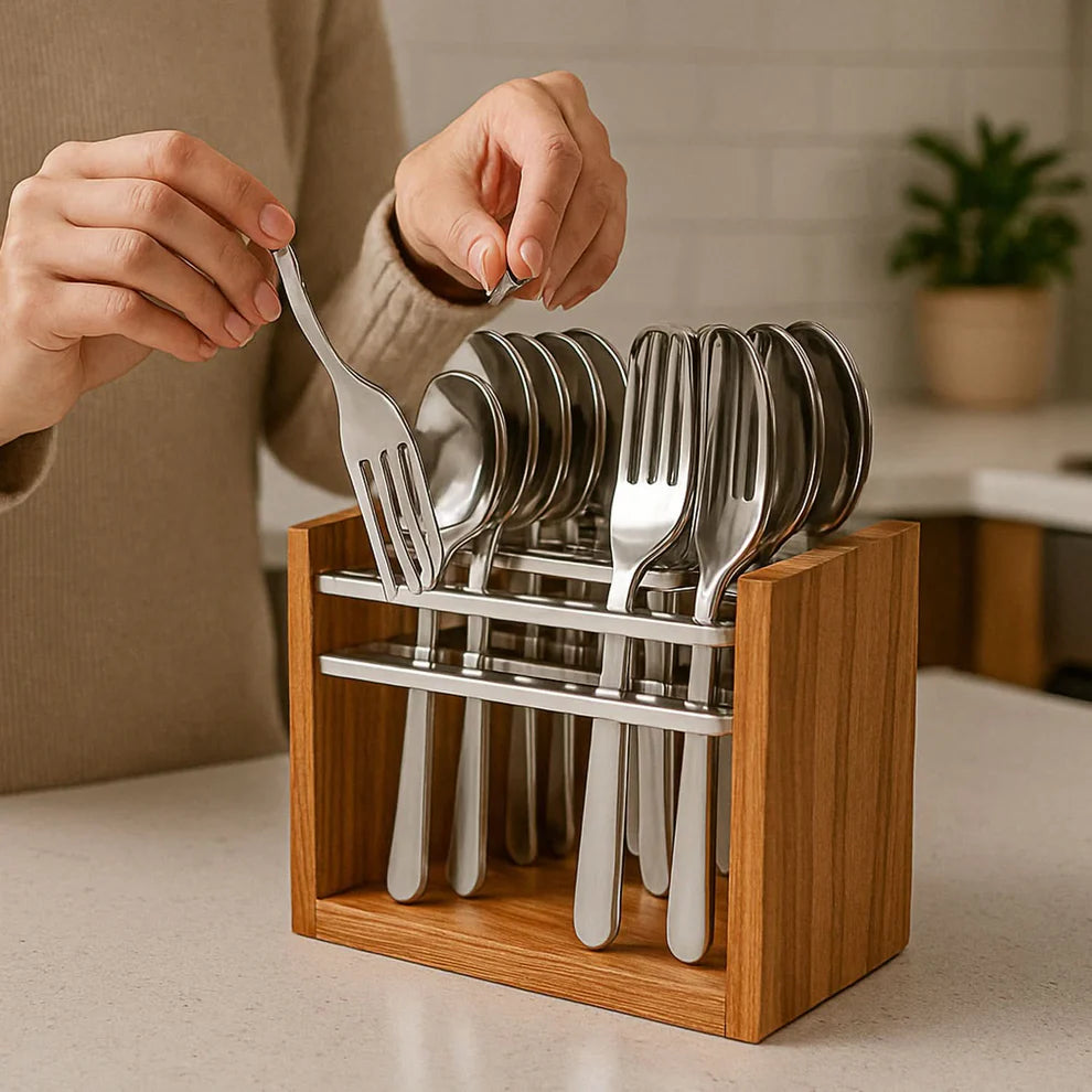 High Quality Wooden and Stainless Steel Cutlery Set of 24pcs