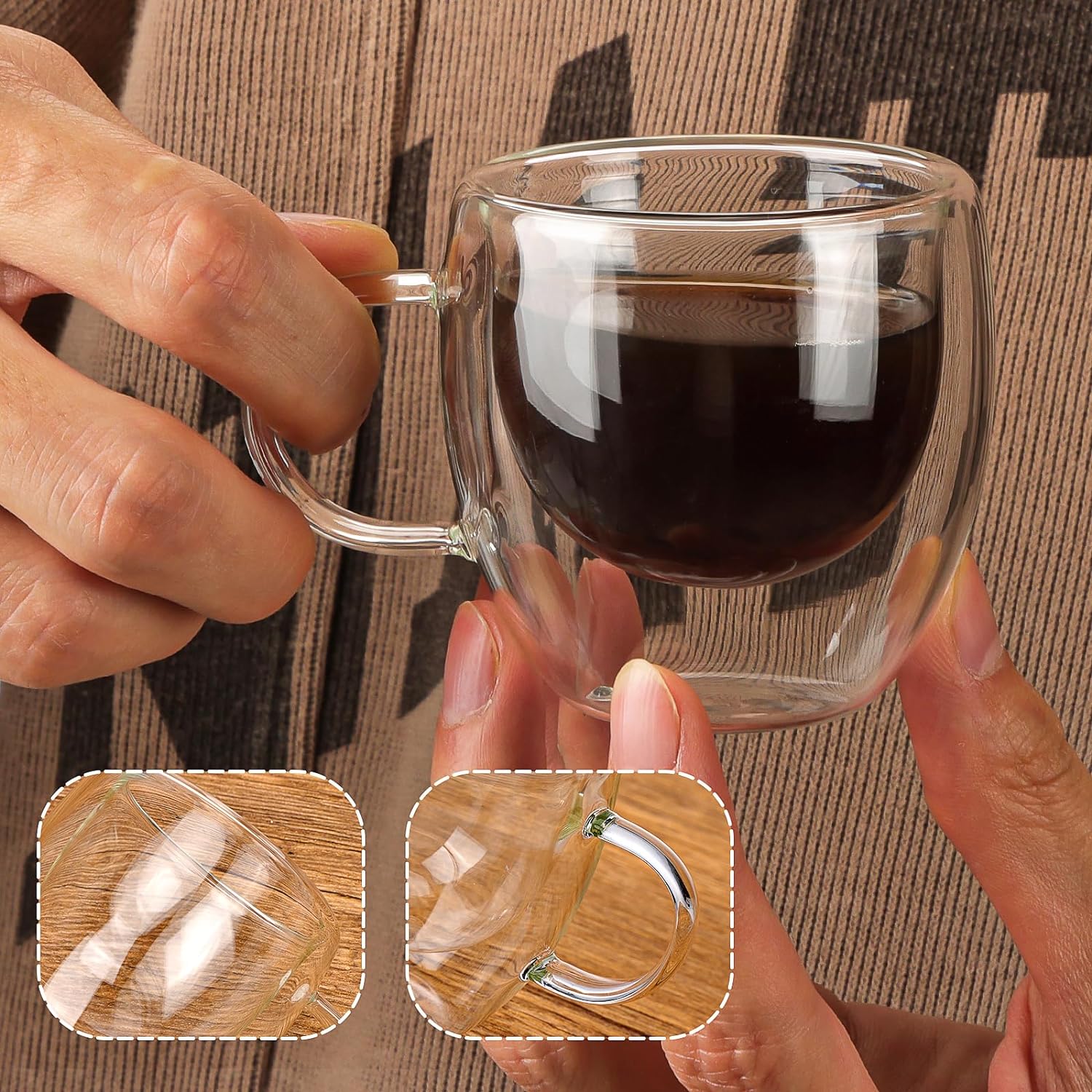 Double Wall Insulated Glass Mug With Handle 250 ML