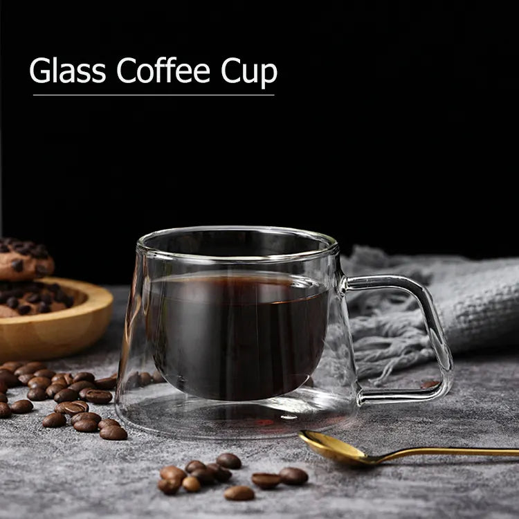 Double Wall Glass Coffee Mug With Handle 200ML