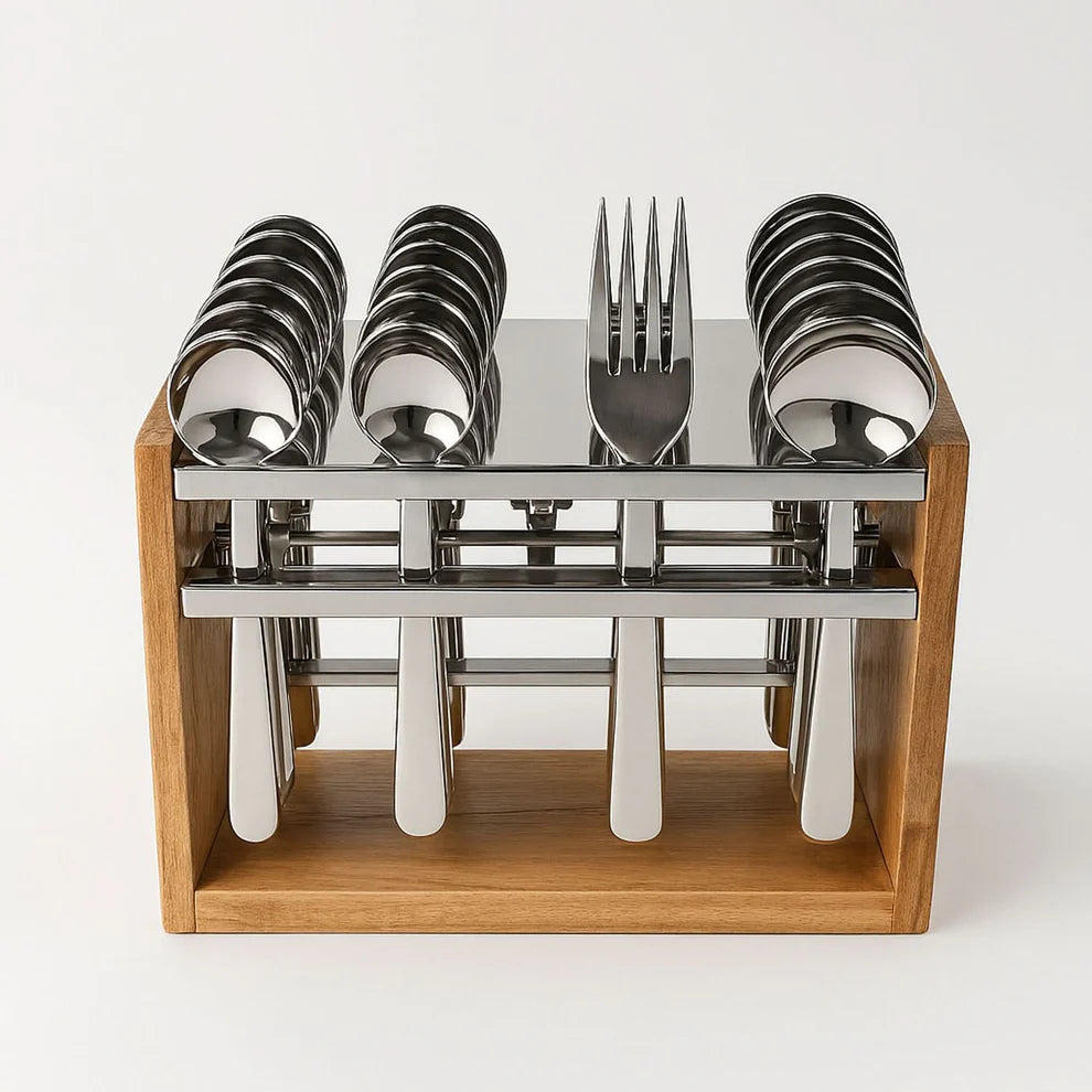 High Quality Wooden and Stainless Steel Cutlery Set of 24pcs