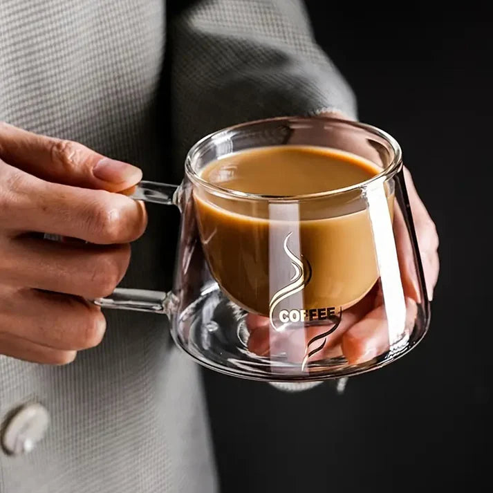 Double Wall Glass Coffee Mug With Handle 200ML