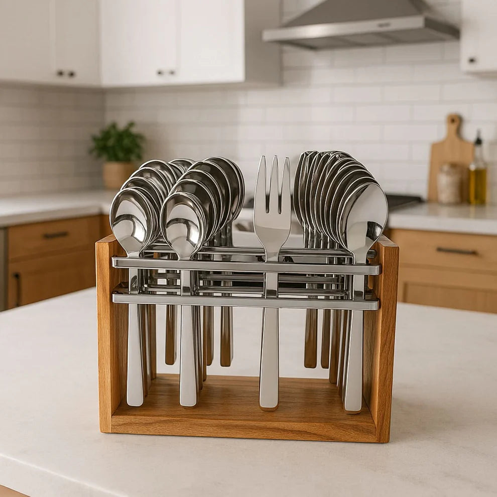 High Quality Wooden and Stainless Steel Cutlery Set of 24pcs