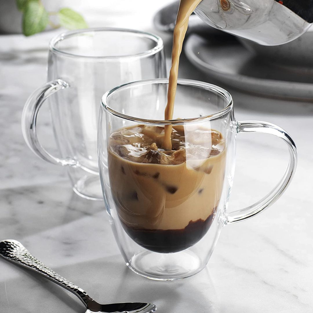Double Walled Glass Coffee Mug – 400 ML With Handel