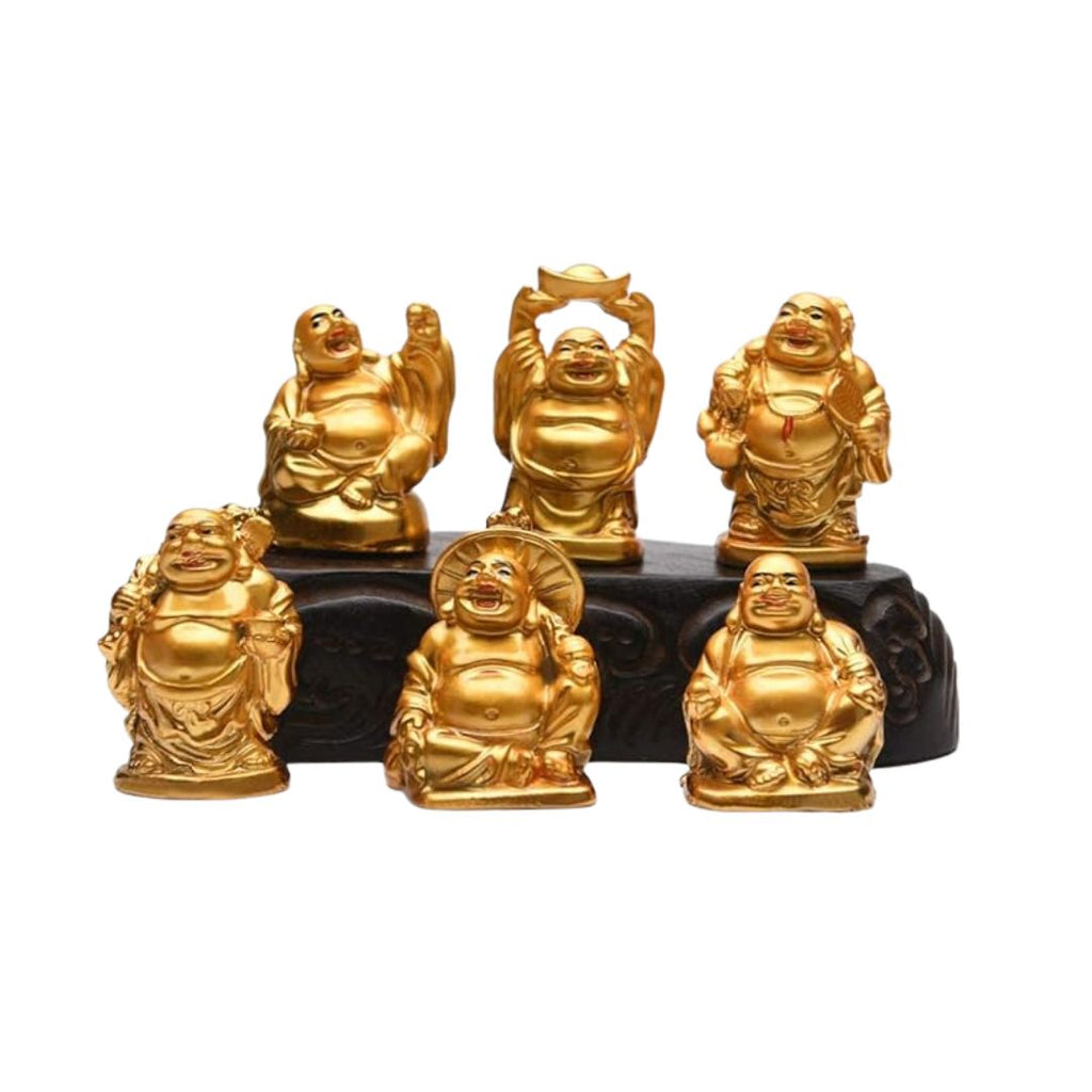 Laughing Buddha Set – 6 Piece Golden Figurines