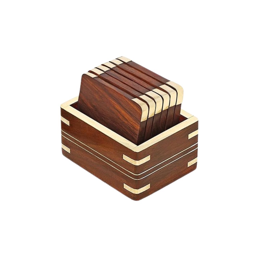 Wooden Coaster Set Of 6 With Bass Inlay