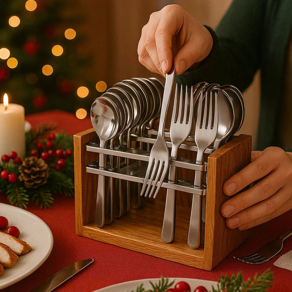 High Quality Wooden and Stainless Steel Cutlery Set of 24pcs