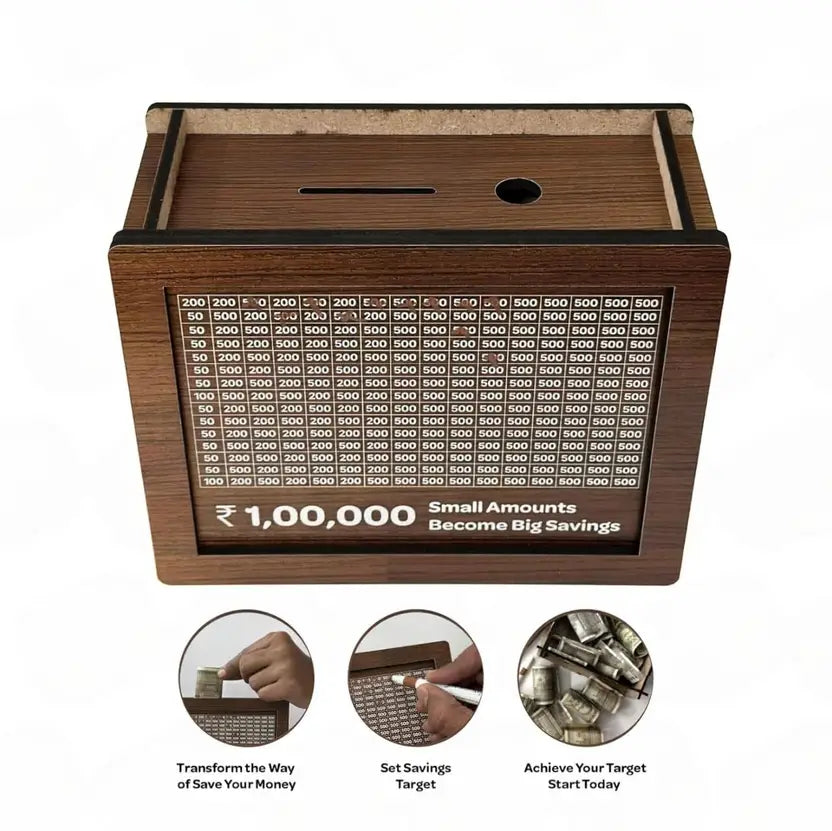 Premium Wooden Money Piggy Bank Saving Box Gullak