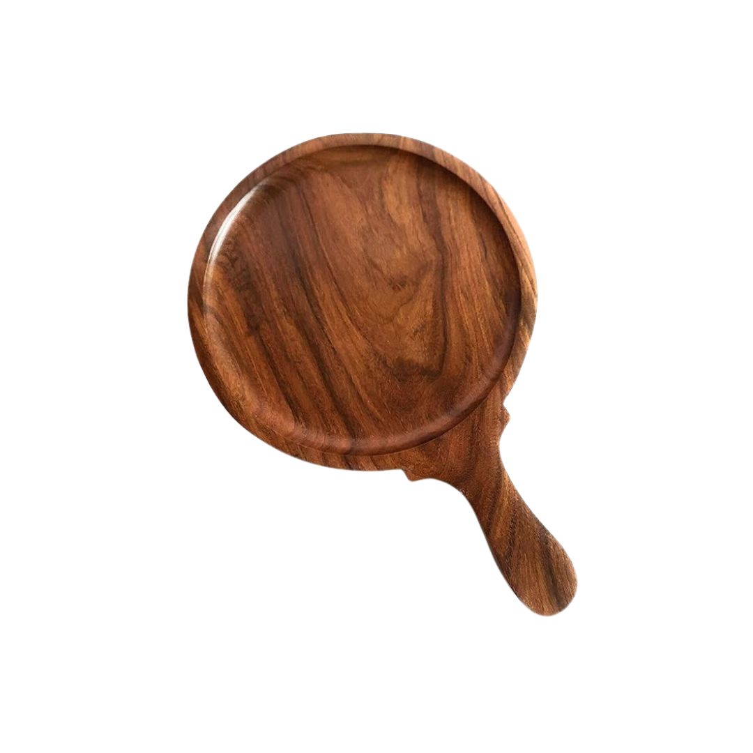 Round Wooden Pizza Serving Tray With Handle 10 Inch